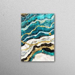 glass wall art, wall decoration, tempered glass, blue and gold marble, abstract glass wall art, luxury marble glass deco