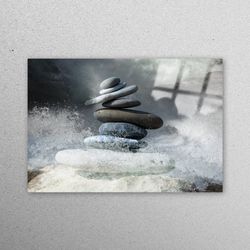 glass wall art, wall decoration, wall decor, rocks and water pictures, positive glass printing, success wall decor,