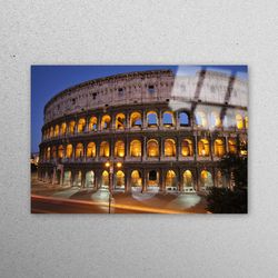 glass wall decor, glass art, glass, italy glass decor, travel wall decor, colosseum glass wall art, landmark glass wall