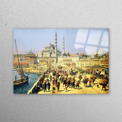 glass wall decor, glass art, wall decor, galata bridge landscape, constantinople ottoman empire glass wall, view wall ar