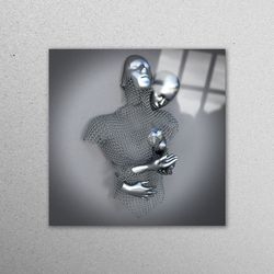 glass wall decor, glass wall art, mural art, couple hugging 3d canvas, bedroom glass wall, abstract tempered glass,