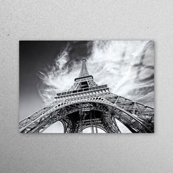 glass wall decor, glass wall art, tempered glass, eiffel tower photo print, landscape wall decoration, landmark glass,