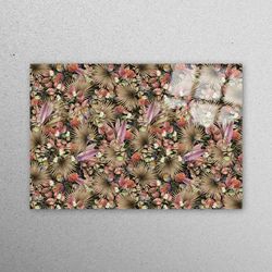 glass wall decor, glass wall art, wall art, botanical plants wall art, modern floral tempered glass, floral glass wall a