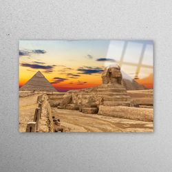 glass wall decor, glass, glass art, egypt pyramid view glass wall, sky wall decoration, world landmark glass printing,