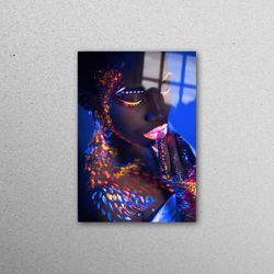 glass wall decor, glass, glass art, fashion wall decoration, abstract tempered glass, black woman glass art, shimmery gl