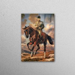 glass wall decor, glass, glass art, mustafa kemal wall decor, ataturk riding horse glass wall art, turkish wall decorati