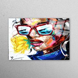 glass wall decor, glass, glass art, woman portrait glass art, graffiti wall decor, woman face glass wall, abstract woman