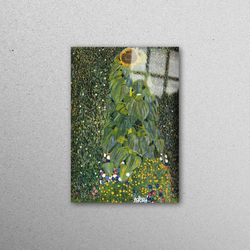 glass wall decor, glass, glass printing, gustav klimt the sunflower, famous glass printing, the sunflower glass, green g