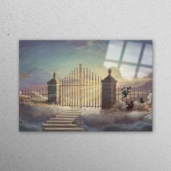 glass wall decor, glass, glass wall art, banksy pearly gates, banksy glass wall, pearly gates glass art, street glass wa