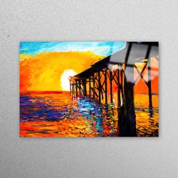 glass wall decor, glass, mural art, dock glass, sea landscape glass printing, sunset tempered glass, view glass, landsca