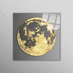 glass wall decor, glass, mural art, gold moon canvas print, gold moon glass, contemporary glass wall art, modern moon gl