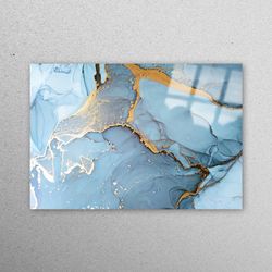glass wall decor, glass, wall art, blue and gold marble, marble tempered glass, alcohol ink wall art, shimmery glass pri