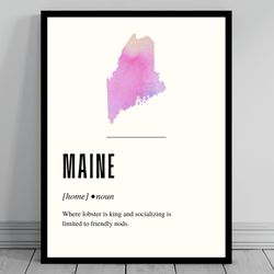 funny maine definition print maine canvas minimalist state map usa watercolor state silhouette modern travel word a