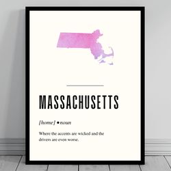 funny massachusetts definition print massachusetts canvas minimalist state map watercolor state silhouette modern tr