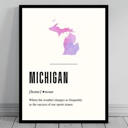 funny michigan definition print michigan canvas minimalist state map watercolor state silhouette modern travel word