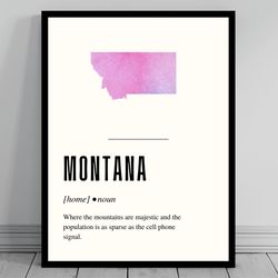 funny montana definition print montana canvas minimalist state map watercolor state silhouette modern travel word a