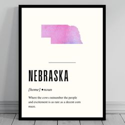 funny nebraska definition print nebraska canvas minimalist state map watercolor state silhouette modern travel word