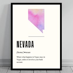 funny nevada definition print nevada canvas minimalist state map watercolor state silhouette modern travel word art