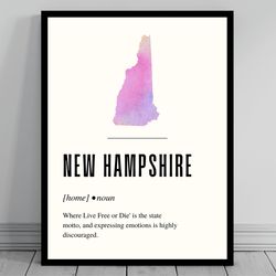 funny new hampshire definition print new hampshire canvas minimalist state map watercolor silhouette modern travel