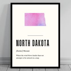 funny north dakota definition print north dakota canvas minimalist state map watercolor state silhouette modern trav