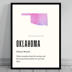 funny oklahoma definition print oklahoma canvas minimalist state map watercolor state silhouette modern travel word