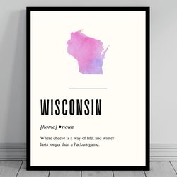 funny wisconsin definition print wisconsin canvas minimalist state map watercolor state silhouette modern travel wo