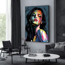 abstract colorfully woman canvas painting wall decor, colorful canvas art, wall art canvas design, framed canvas, ready