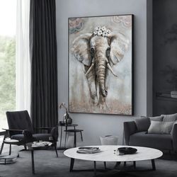 african elephant canvas painting, elephant canvas print, elephant poster, wall art canvas design, framed canvas ready to
