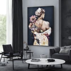 beautiful back with pearl chains woman canvas print, modern canvas painting, wall art canvas design, framed canvas ready