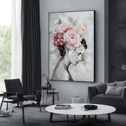 beauty with pretty flowers woman canvas print,beauty woman poster, wall art canvas design, framed canvas ready to hang