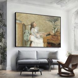 berthe burgkan, woman playing the piano wall art, extra large wall art, wall art canvas design, framed canvas ready to h