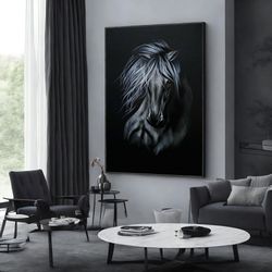 black horse canvas wall art, noble horse canvas painting, animal poster, horse painting, wall art canvas design, framed
