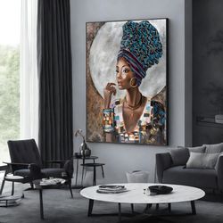 black woman canvas print, african woman painting with ethnic woman art, extra large wall art, wall art design, framed ca