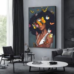 butterfly elegance woman canvas print,beauty woman poster, wall art canvas design, framed canvas ready to hang
