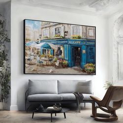 cafe scene large painting on canvas print landscape painting, extra large wall art design, framed canvas ready to hang