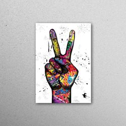glass, glass wall art, wall art, peace finger graffiti painting, finger graffiti wall decor, peace finger glass wall art