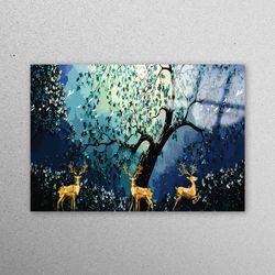 glass, glass wall decor, glass wall art, moon wall decor, night glass wall, landscape glass, tree glass wall art, forest