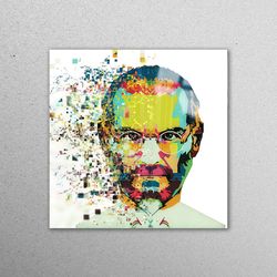 glass, wall decor, mural art, steve jobs, famous glass wall art, steve jobs glass, steve jobs illustration tempered glas