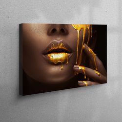 home decor wall art, gold lip wall decor, gift for her, african woman gold lip, wall art, gold woman 3d canvas