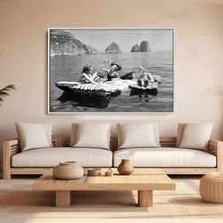 floating luncheon canvas wall art three young women eat spaghetti on inflatable mattresses at lake of capri 1939 rolled