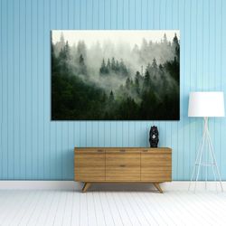 foggy forest high detailed canvas wall art, foggy design living room decor, mountains framed canvas print, extra large w