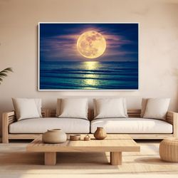 full moon over the sea canvas wall art, full moon wall decor, full moon canvas print, full moon print, full moon poster,