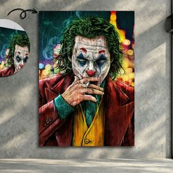 smoking joker canvas print, joker wall art, joker portrait wall art, joker print, the joker poster, joaquin phoenix fan