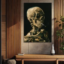 van gogh skull of a skeleton with burning cigarette canvas art print, vincent van gogh canvas wall art, vincent van gogh