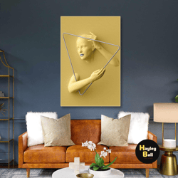 luxury wall art, silver triangle canvas art, yellow wall decor, frame roll up canvas, stretched canvas art, framed wall