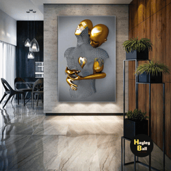 metal wall art, gold detail art, romantic couple canvas art, lover wall art, roll up canvas, stretched canvas art, frame