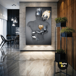 metal wall art, gold heart canvas art, king queen, luxury wall decor, roll up canvas, stretched canvas art, framed wall