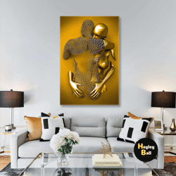 metal wall art, lover canvas art, gold detail decor, modern wall art decor, roll up canvas, stretched canvas art, framed