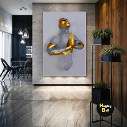 metal wall art, praying man canvas art, gold detail decor, modern wall decor, roll up canvas, stretched canvas art, fram