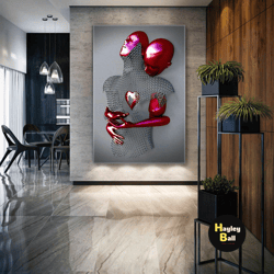 metal wall art, red detail art, romantic couple canvas art, lover wall decor, roll up canvas, stretched canvas art, fram